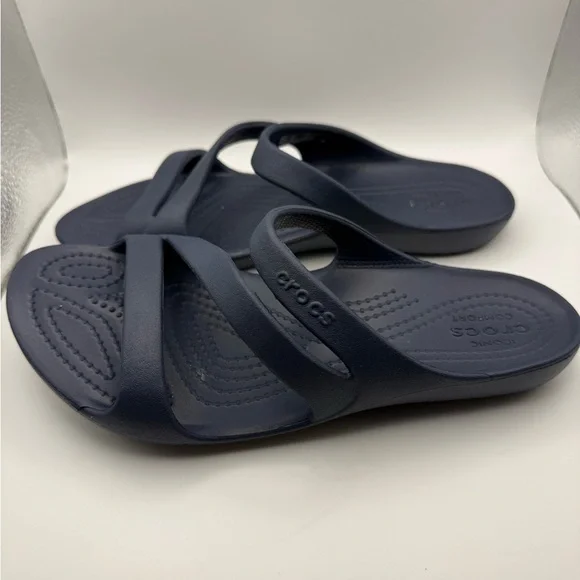 CROCS Navy Blue Women's Croslitr Slide Sandals Women Size 6 Like New - Picture 4 of 8